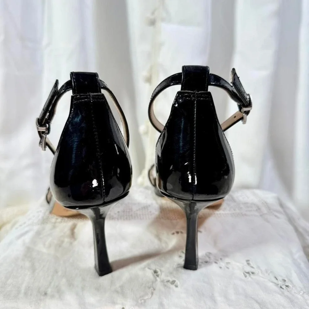 Vince Camuto Black Patent Ankle Strap Heels – Women's 8M / 38.5 - Picture 3 of 7